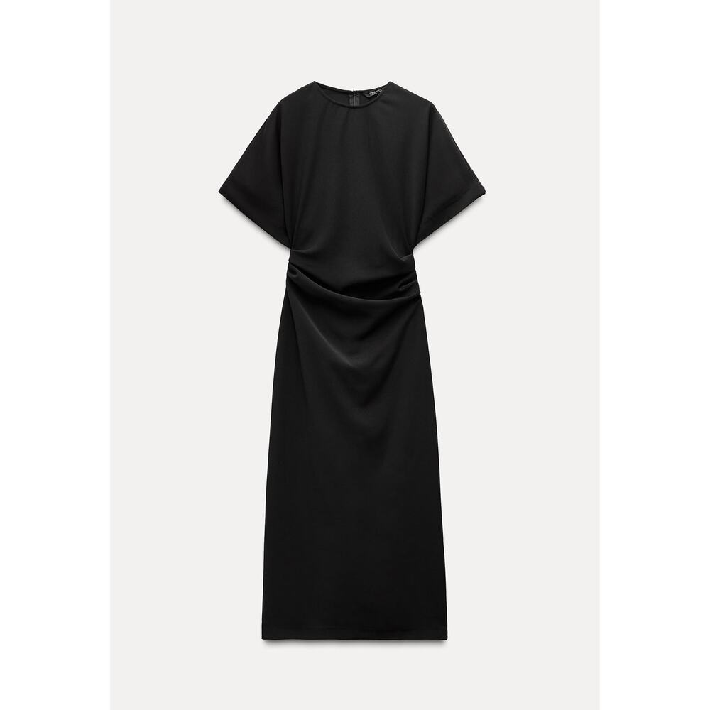 NWT Zara Draped Fitted Dress - Black - XS